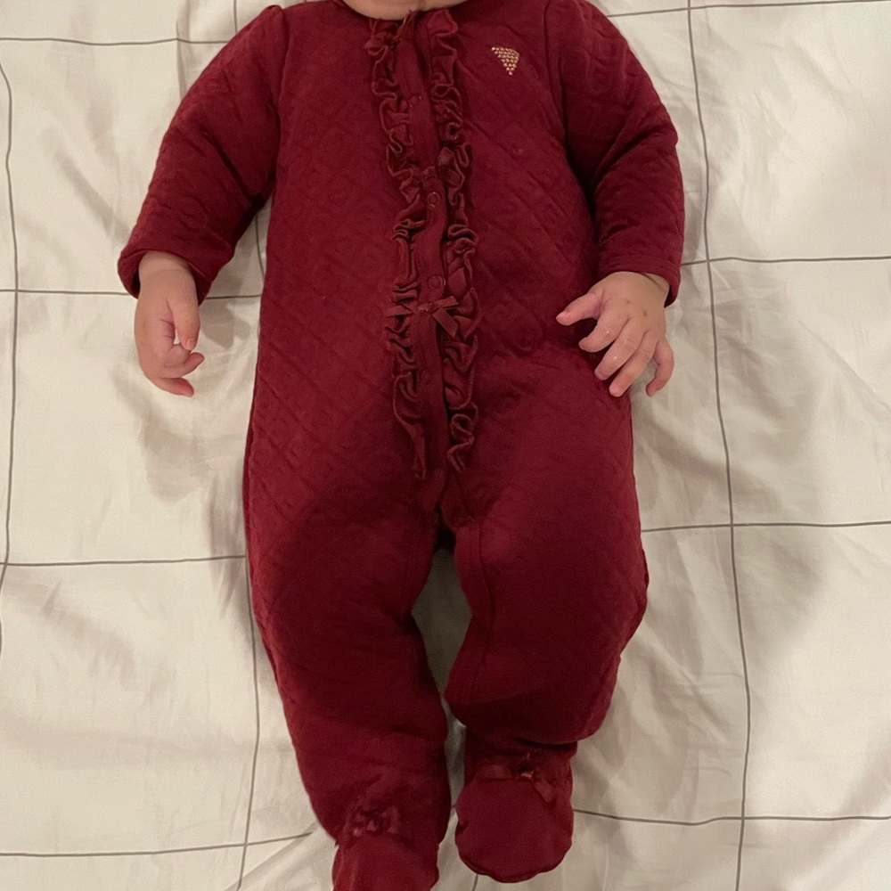 Guess button down burgundy onesie 6-9 months